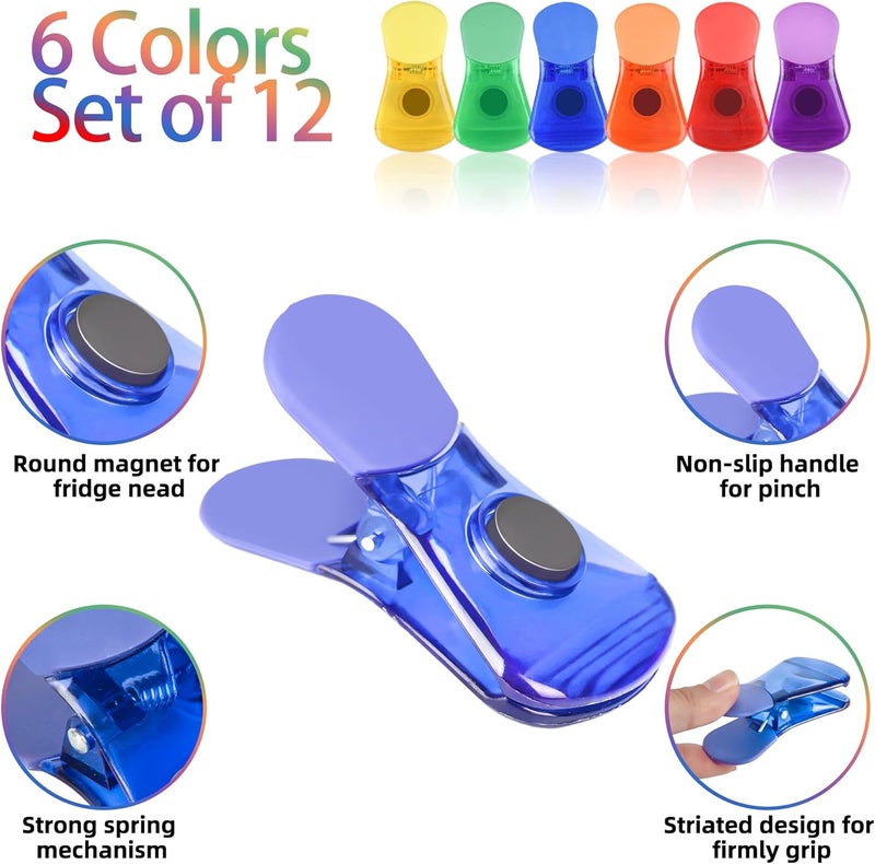 Ninth Five Bag Clips, 12 Pack Food Chip Snack Bag Sealing Clips, Color Refrigerator Magnet Air-Tight Clip for Home Kitchen Storage - Image 3